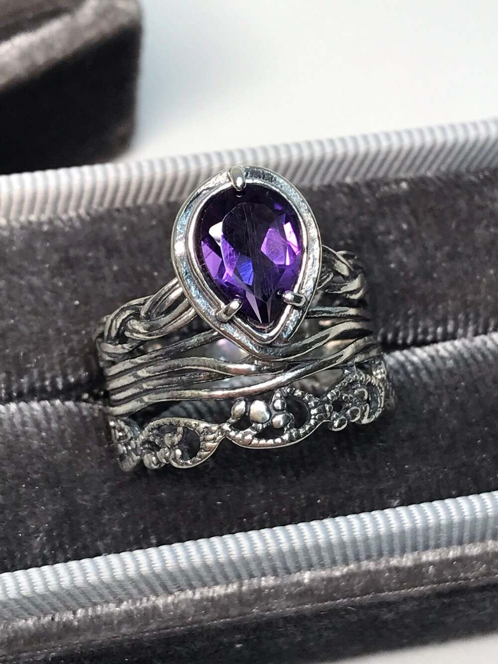 Or Paz Israel Sz 10 925 Sterling Silver Purple Amethyst Wide Ivy Stacked Ring